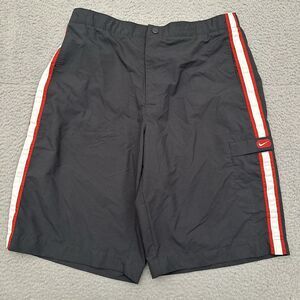 Vintage Nike Shorts‎ Men's Large Gray Striped Stretch Waistband Athletic 12"